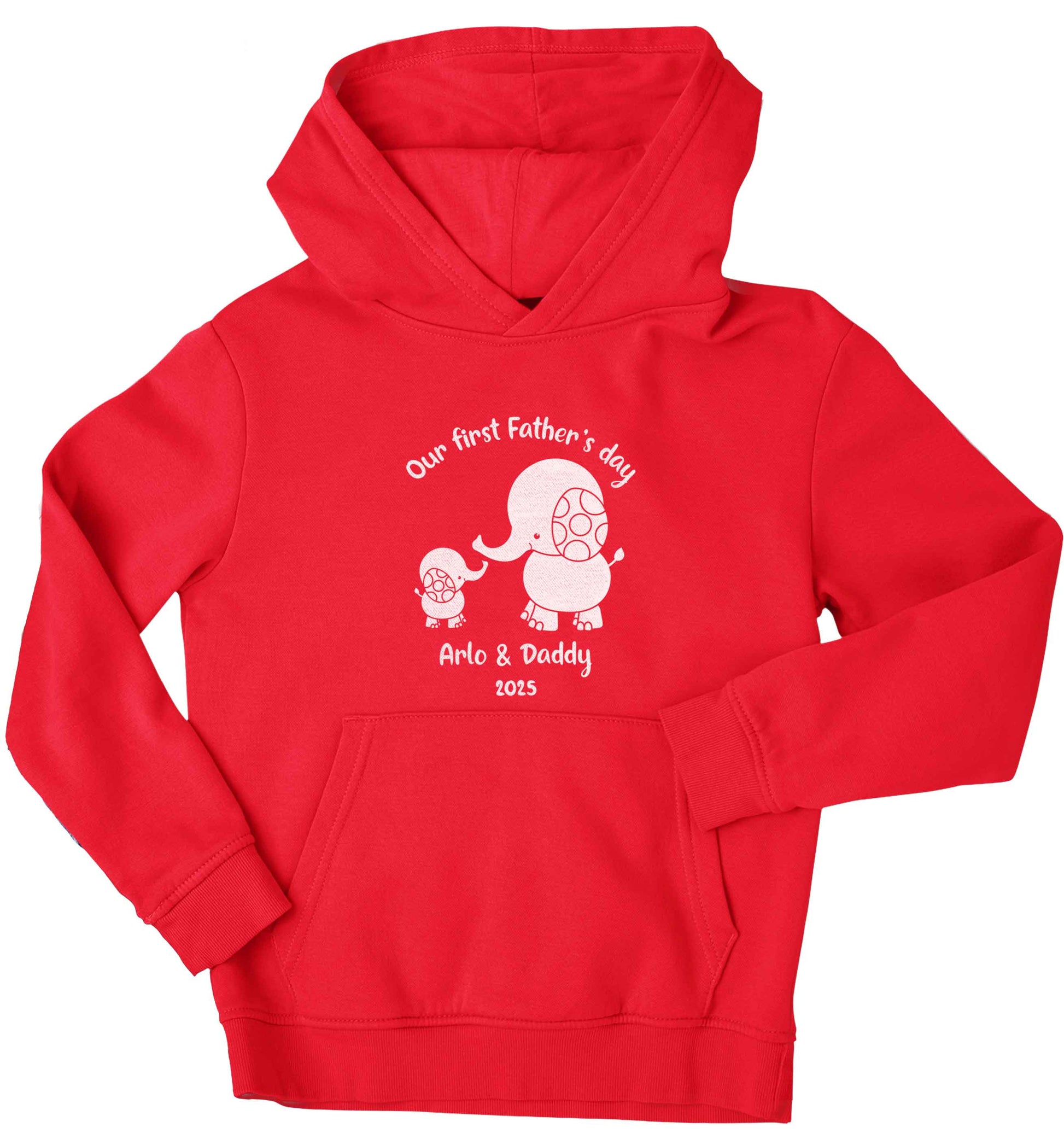 Our first Father's day personalised date and names children's red hoodie 12-13 Years