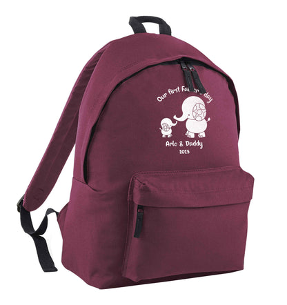 Our first Father's day personalised date and names maroon adults backpack