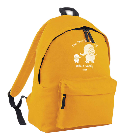 Our first Father's day personalised date and names mustard adults backpack