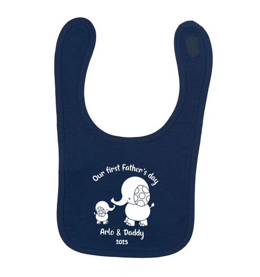 Our first Father's day personalised date and names navy baby bib