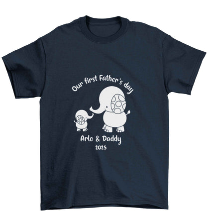 Our first Father's day personalised date and names Children's navy Tshirt 12-13 Years
