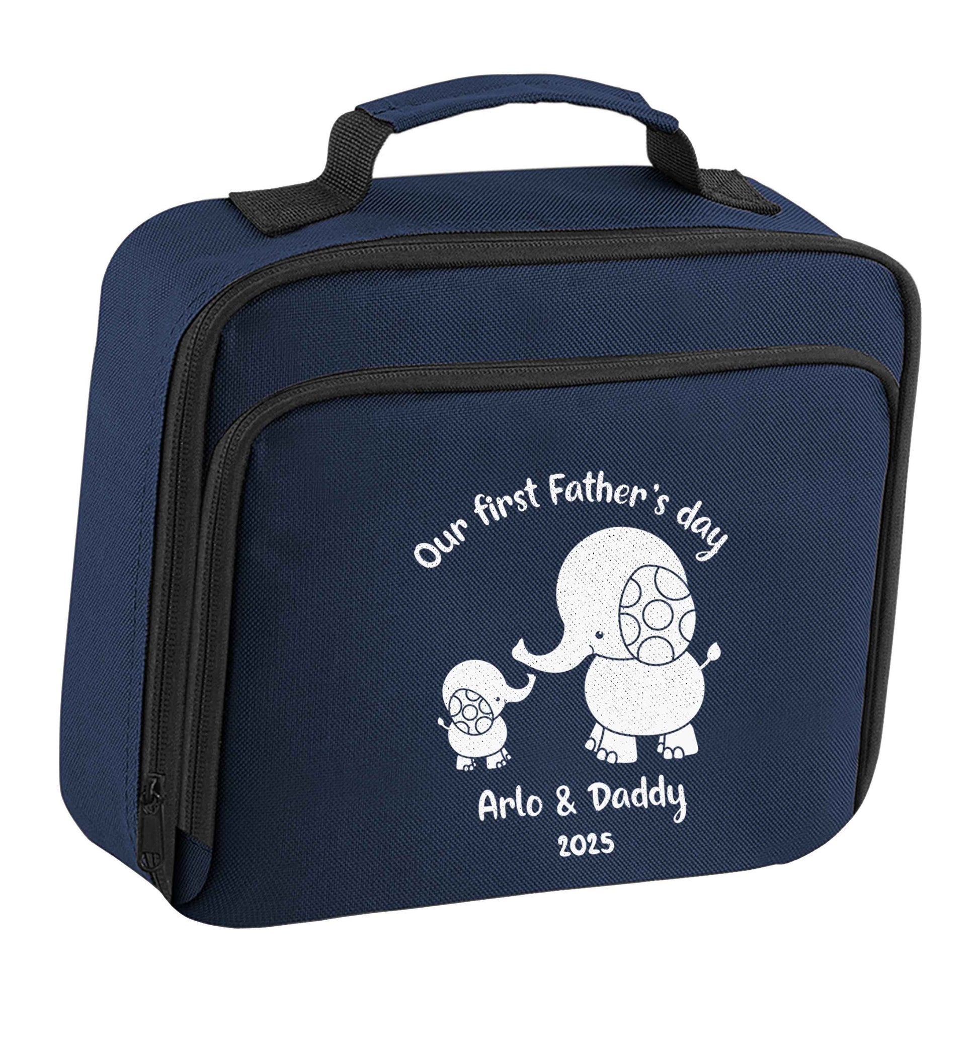 Our first Father's day personalised date and names insulated navy lunch bag cooler