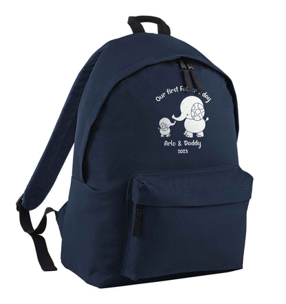 Our first Father's day personalised date and names navy children's backpack