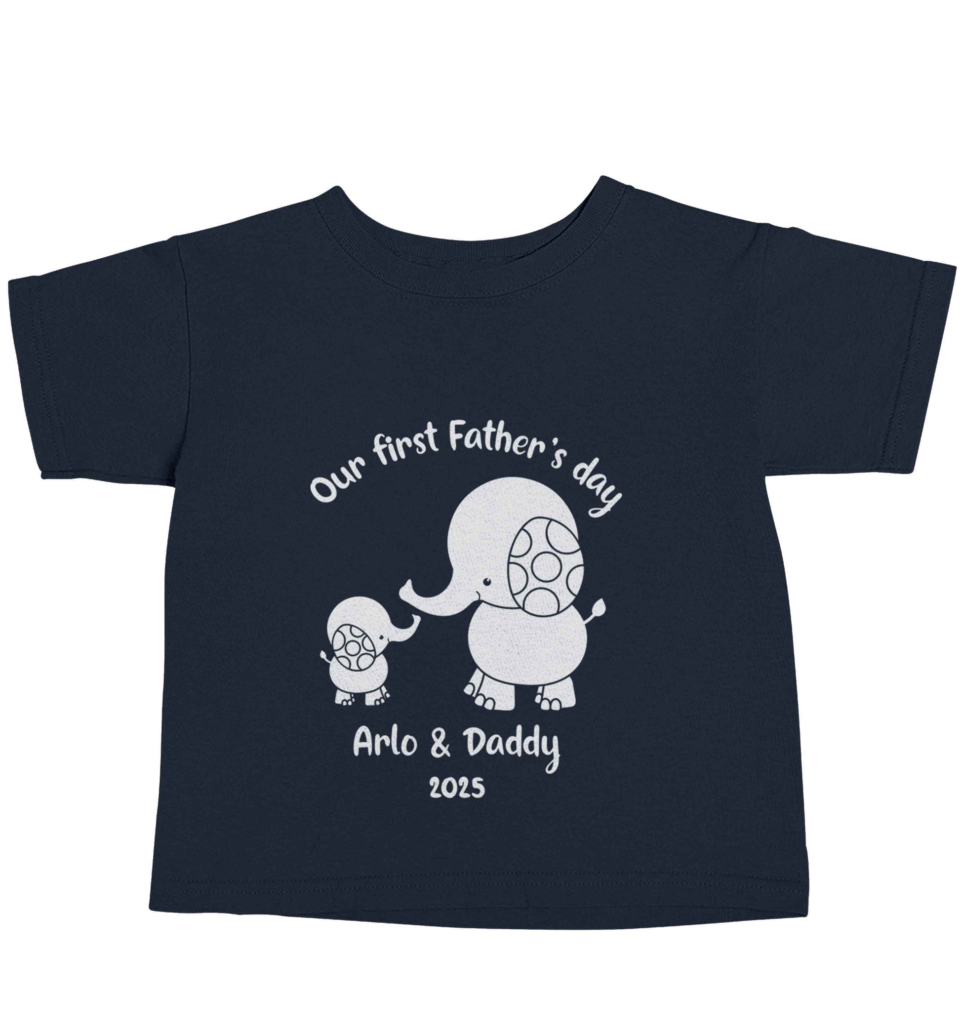 Our first Father's day personalised date and names navy baby toddler Tshirt 2 Years
