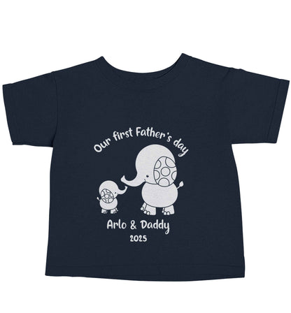 Our first Father's day personalised date and names navy baby toddler Tshirt 2 Years
