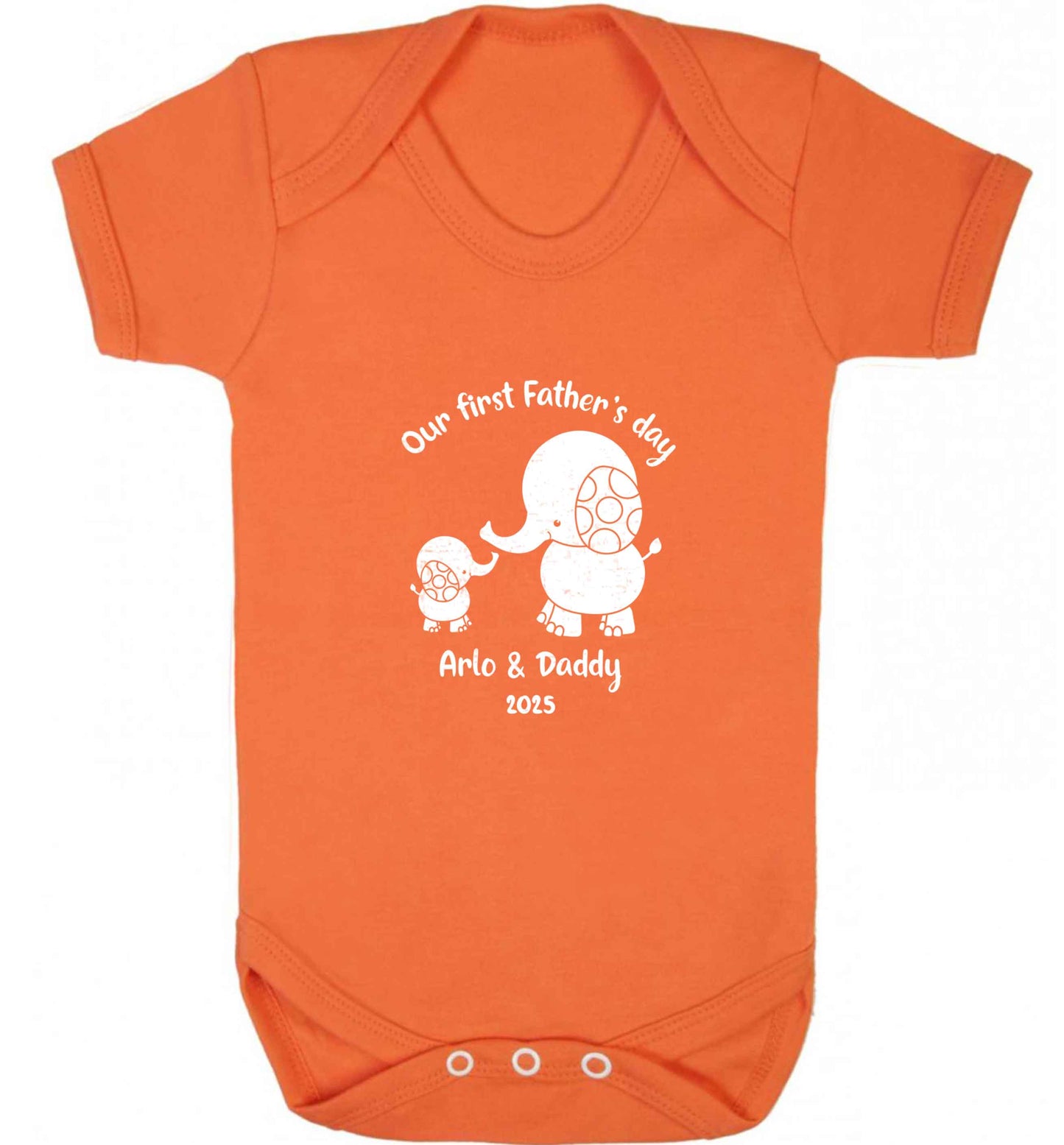 Our first Father's day personalised date and names baby vest orange 18-24 months