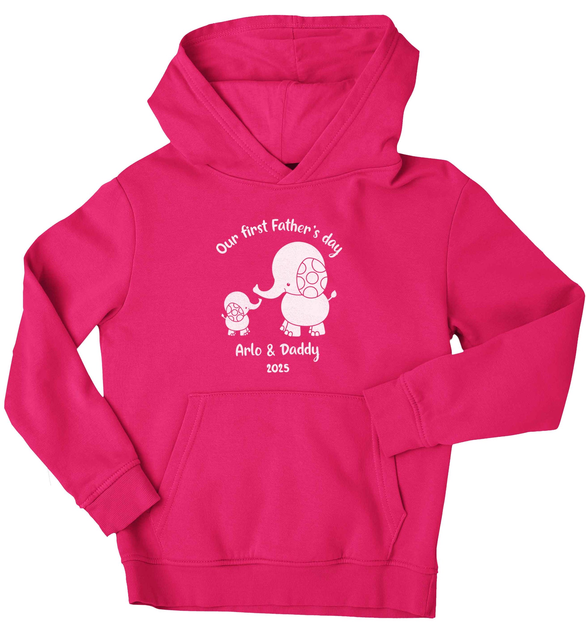 Our first Father's day personalised date and names children's pink hoodie 12-13 Years