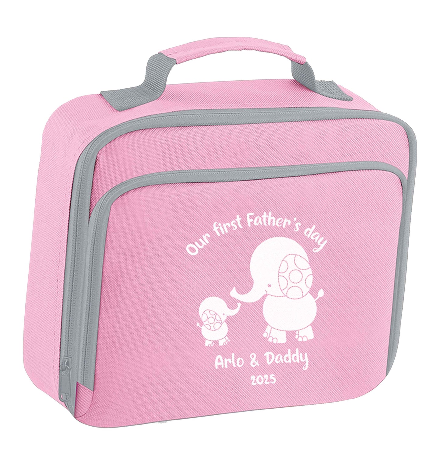 Our first Father's day personalised date and names insulated pink lunch bag cooler