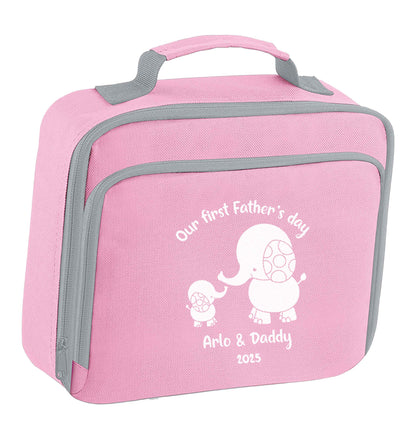 Our first Father's day personalised date and names insulated pink lunch bag cooler