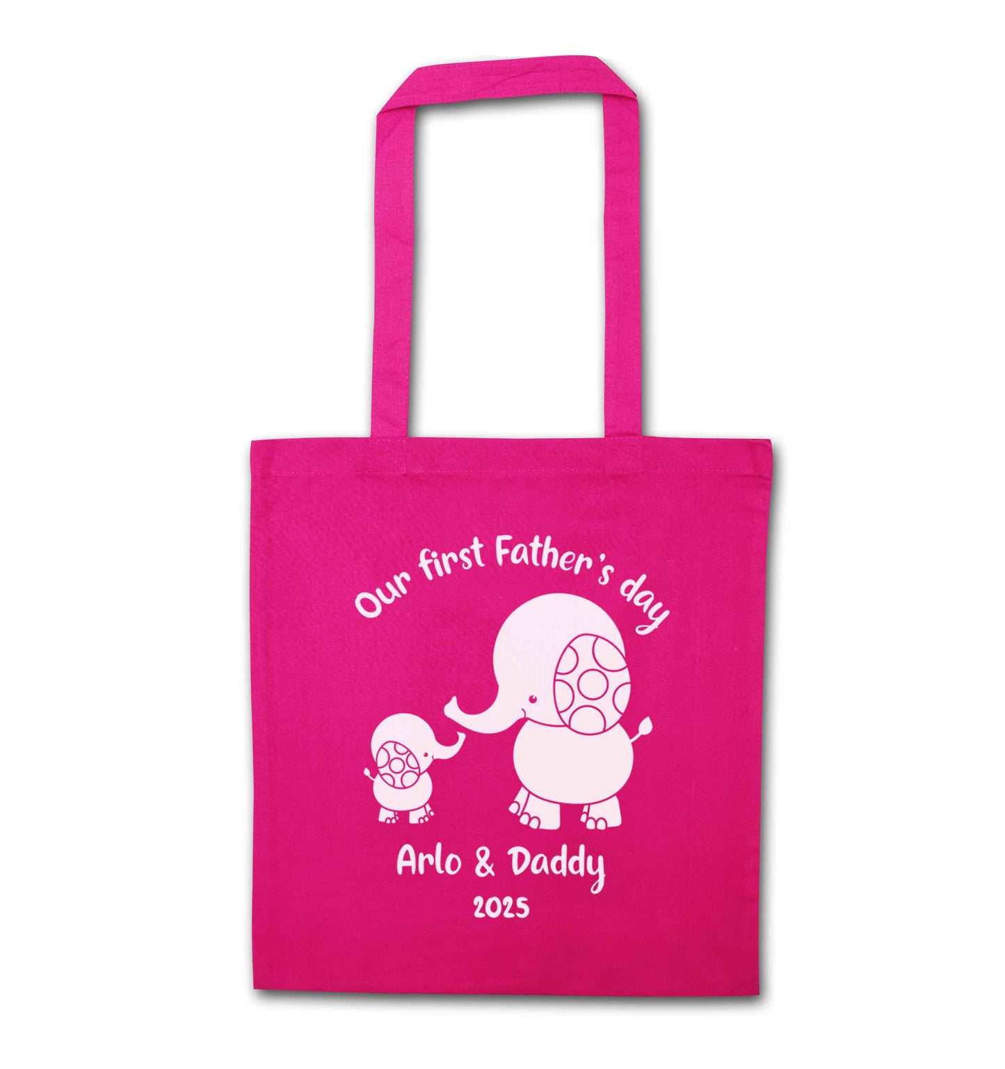 Our first Father's day personalised date and names pink tote bag