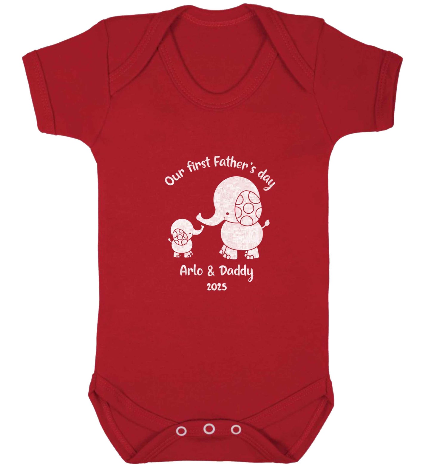 Our first Father's day personalised date and names baby vest red 18-24 months