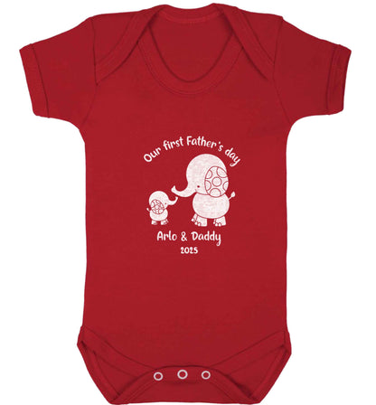 Our first Father's day personalised date and names baby vest red 18-24 months