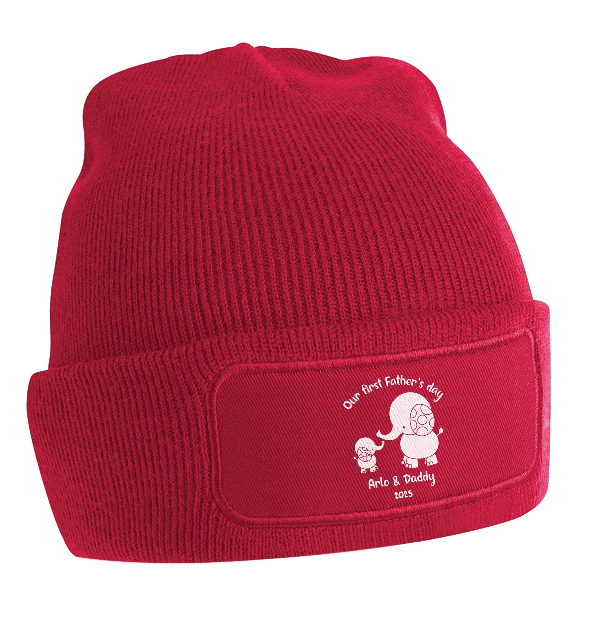 Our first Father's day personalised date and names beanie hat