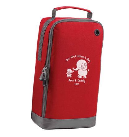 Our first Father's day personalised date and names red sports shoe bag vertical print