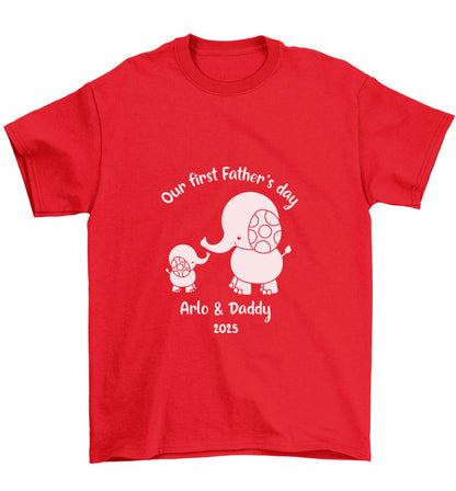 Our first Father's day personalised date and names Children's red Tshirt 12-13 Years