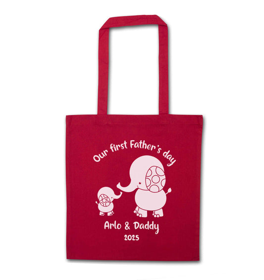 Our first Father's day personalised date and names red tote bag
