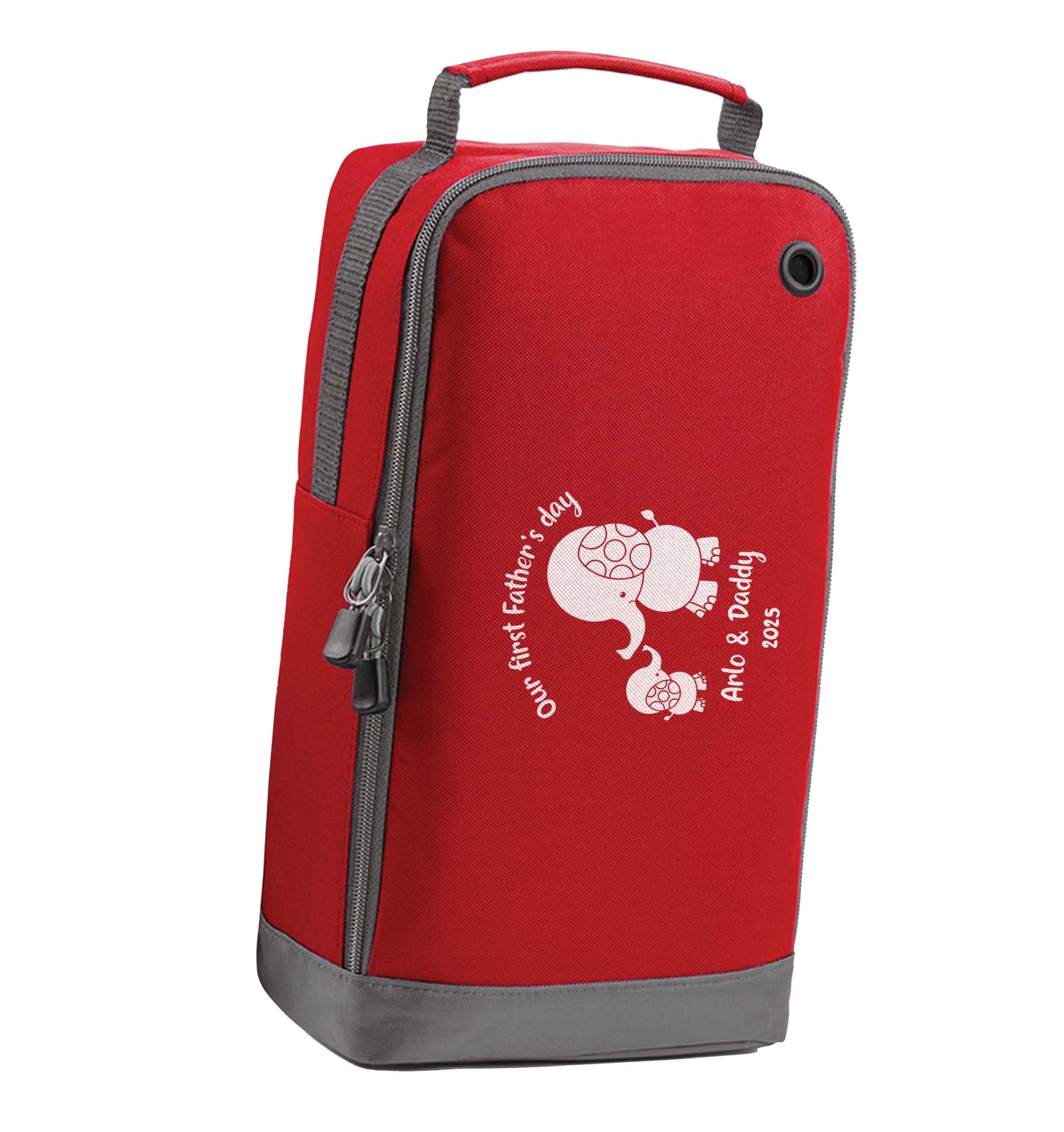 Our first Father's day personalised date and names red sports shoe bag horizontal print