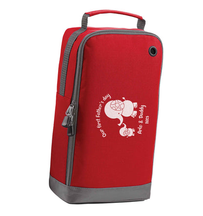 Our first Father's day personalised date and names red sports shoe bag horizontal print