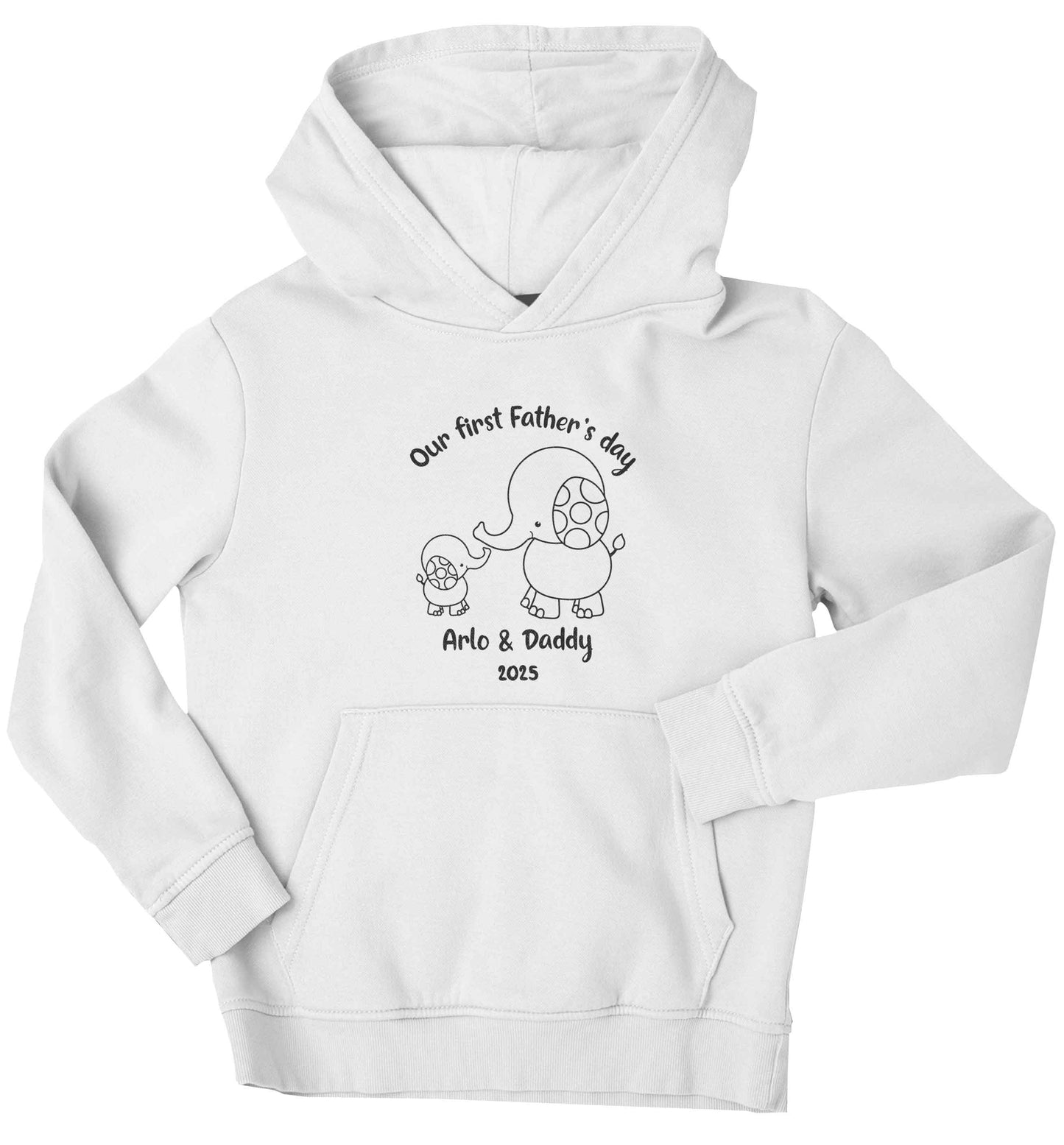 Our first Father's day personalised date and names children's white hoodie 12-13 Years