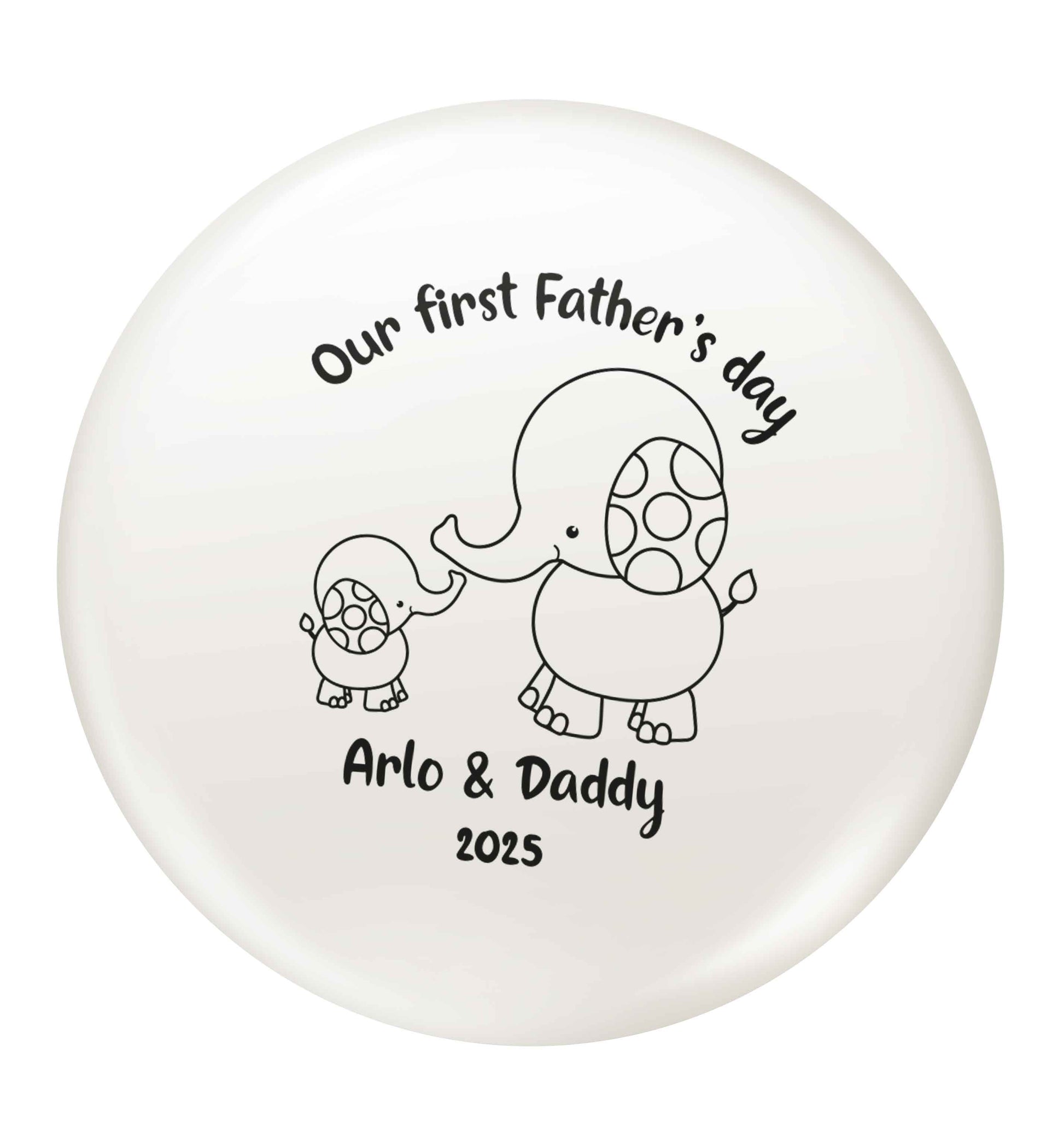 Our first Father's day personalised date and names small 25mm Pin badge
