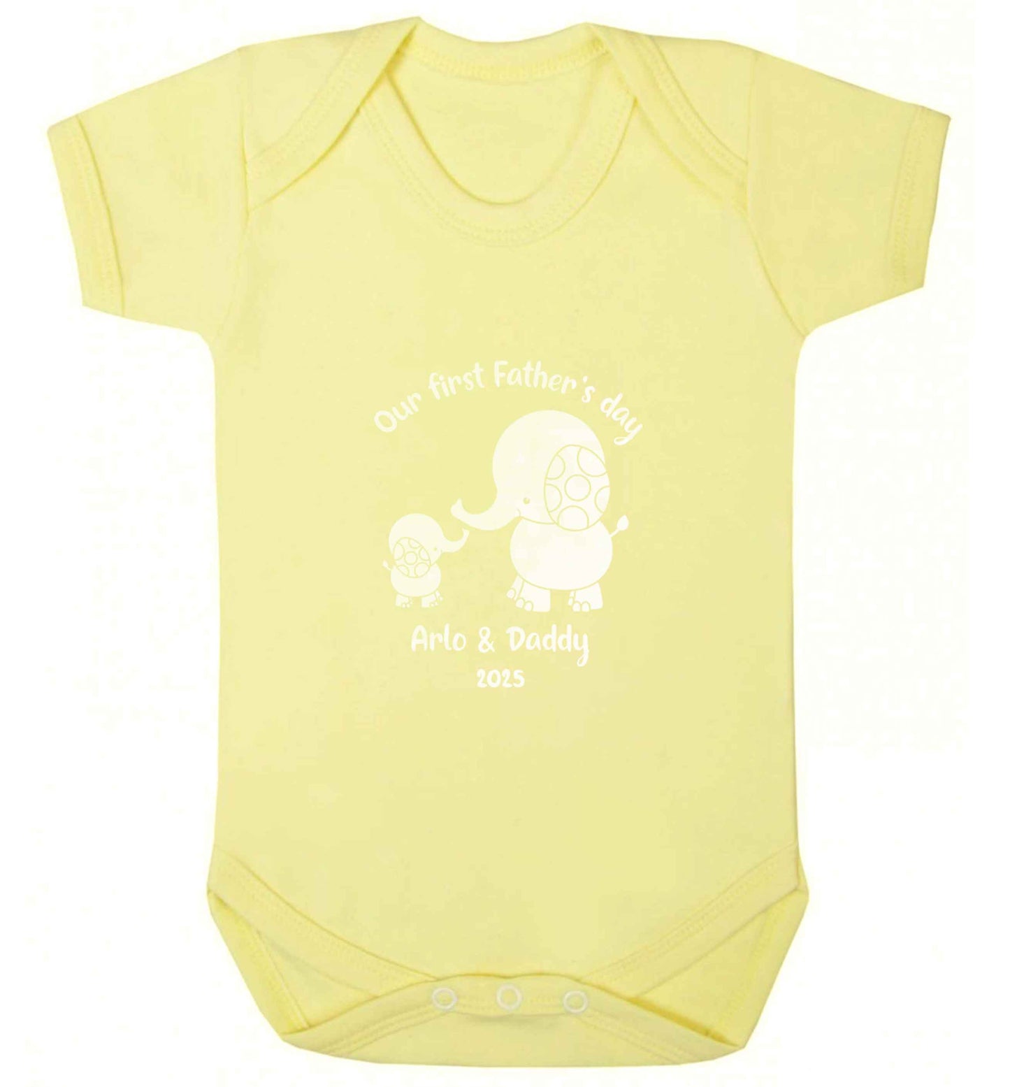 Our first Father's day personalised date and names baby vest pale yellow 18-24 months