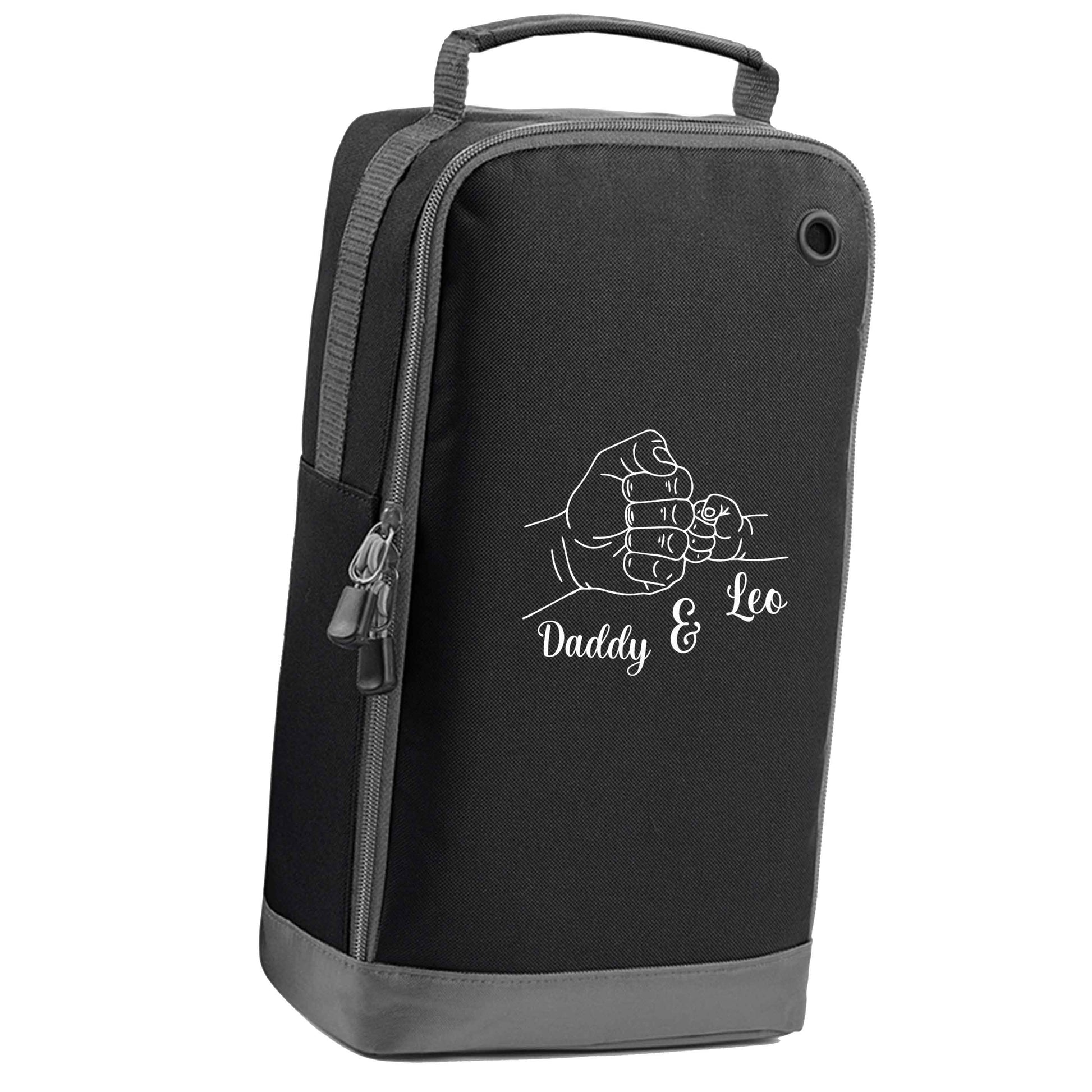 Personalised fist bump black sports shoe bag vertical print