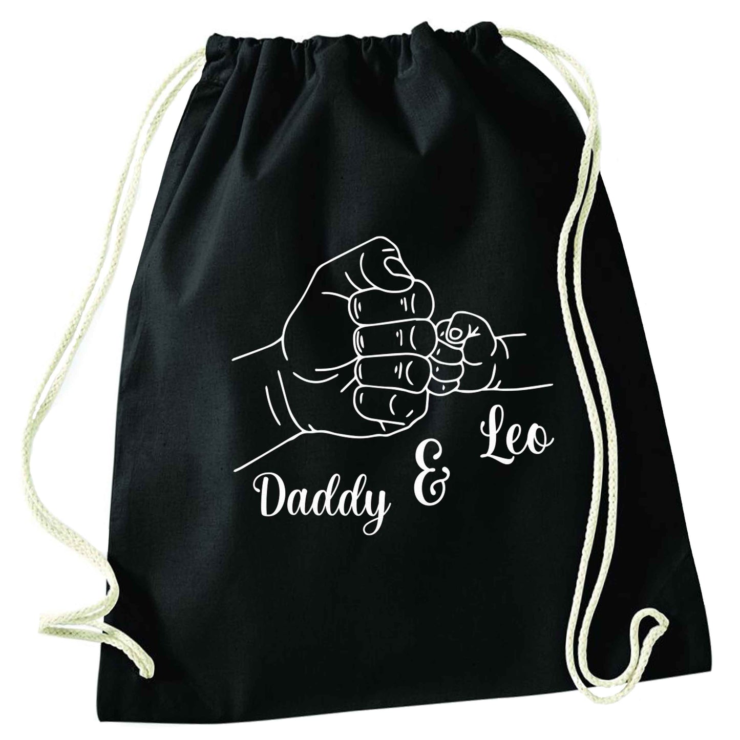 Personalised fist bump black drawstring bag