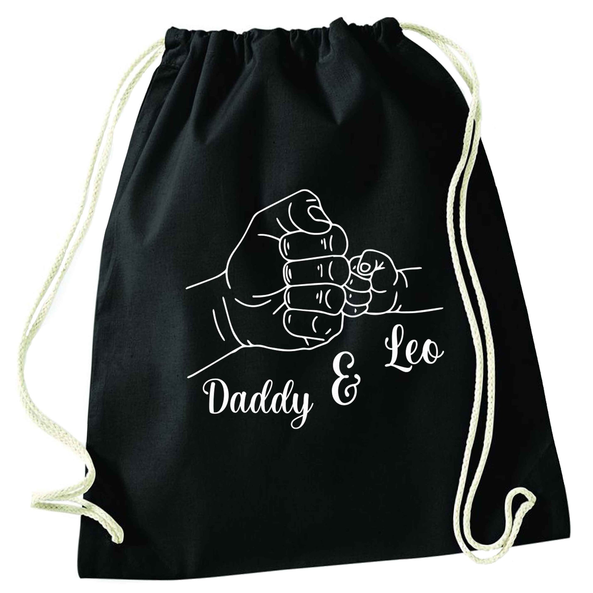 Personalised fist bump black drawstring bag