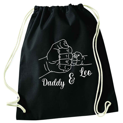 Personalised fist bump black drawstring bag