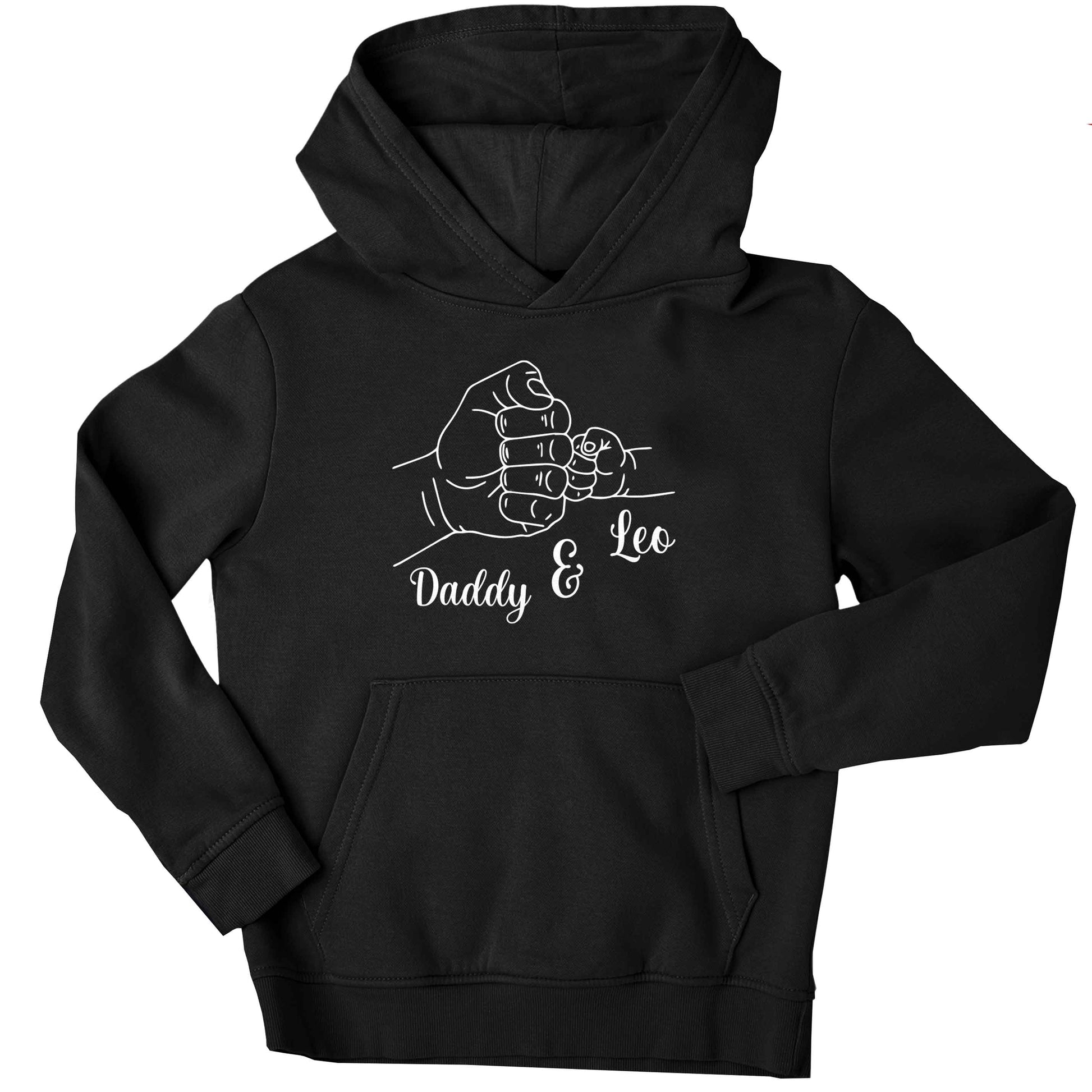 Personalised fist bump children's black hoodie 12-13 Years