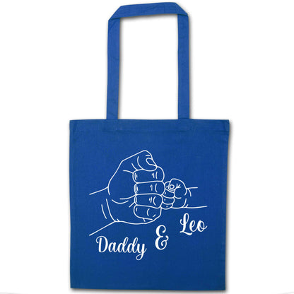 Personalised fist bump blue tote bag