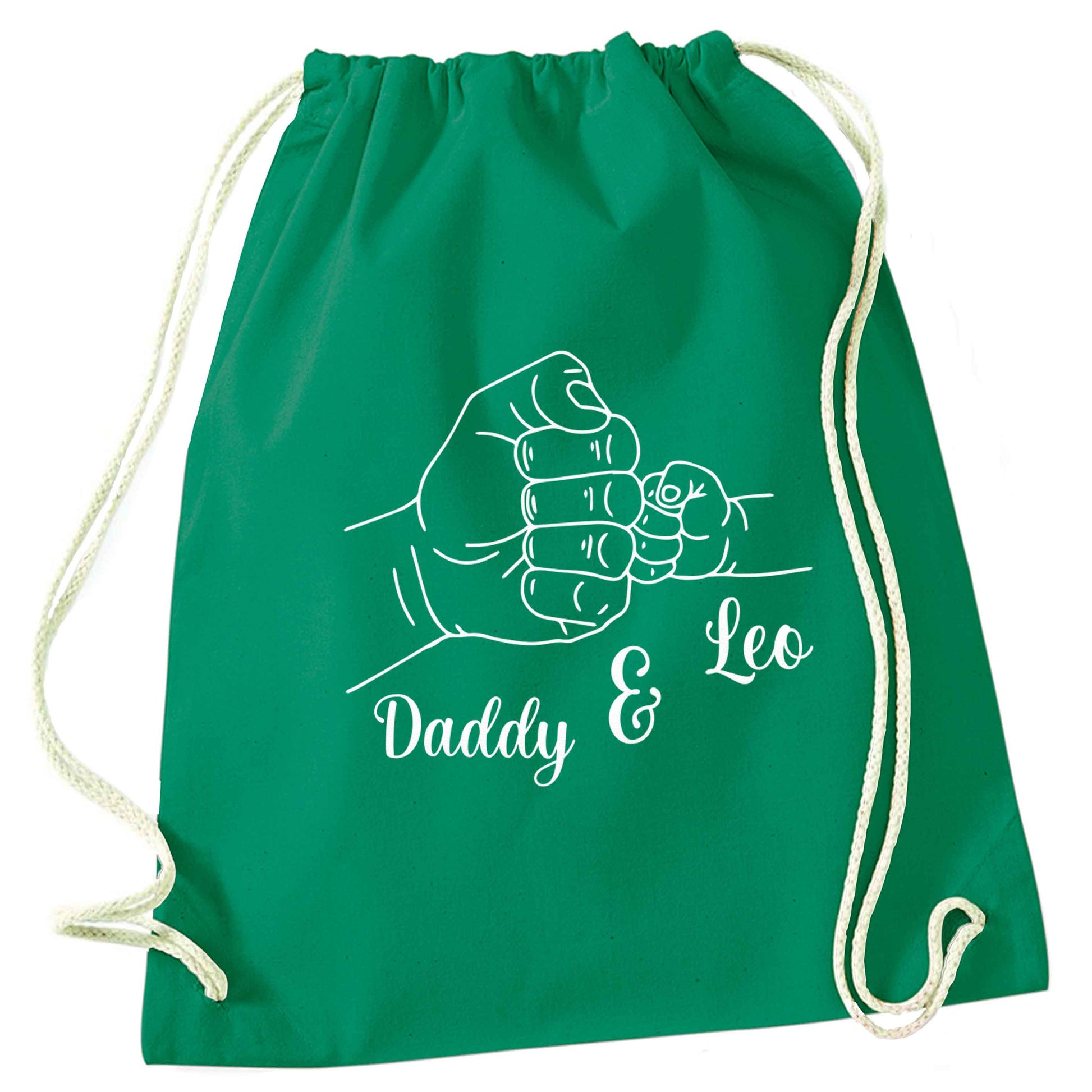 Personalised fist bump green drawstring bag