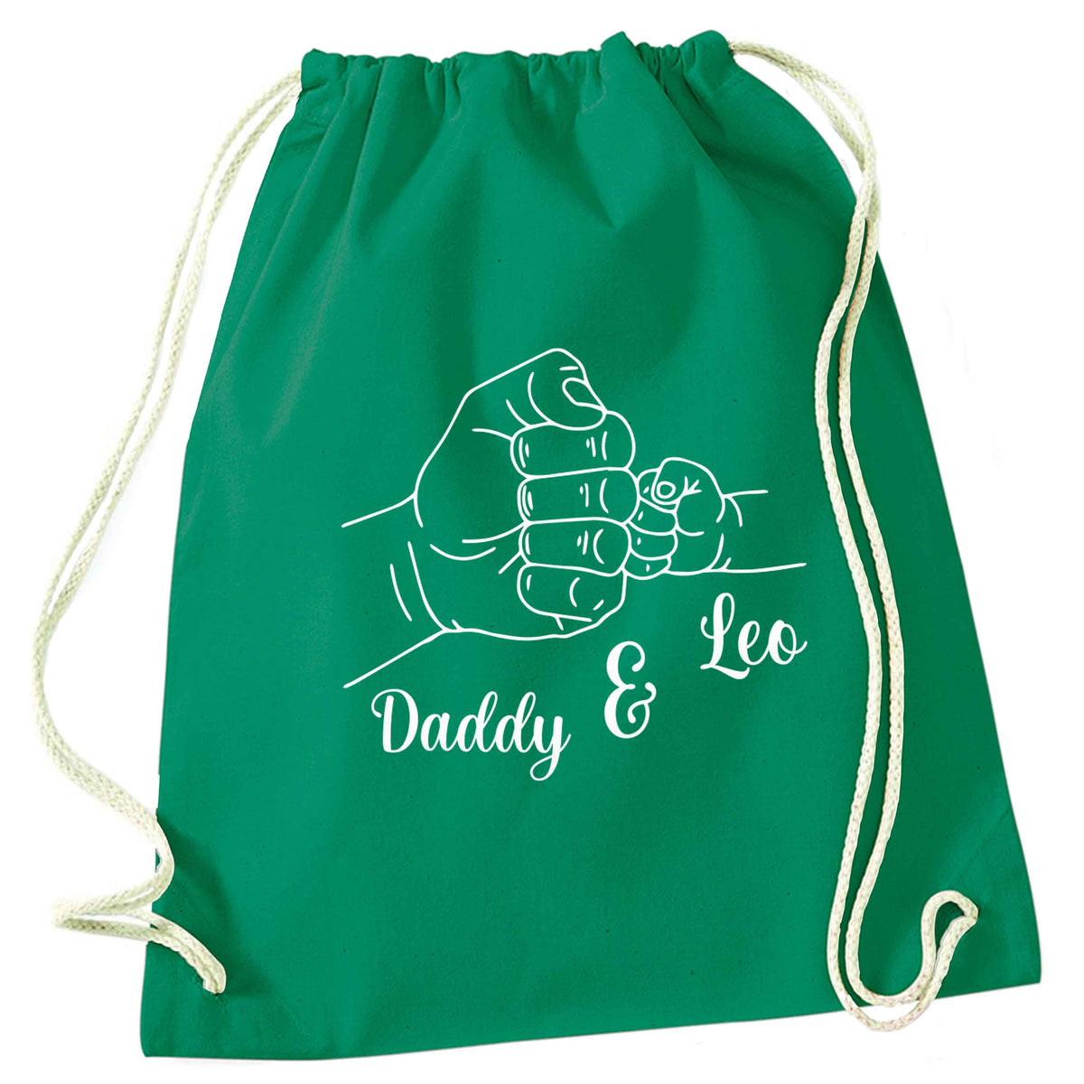 Personalised fist bump green drawstring bag