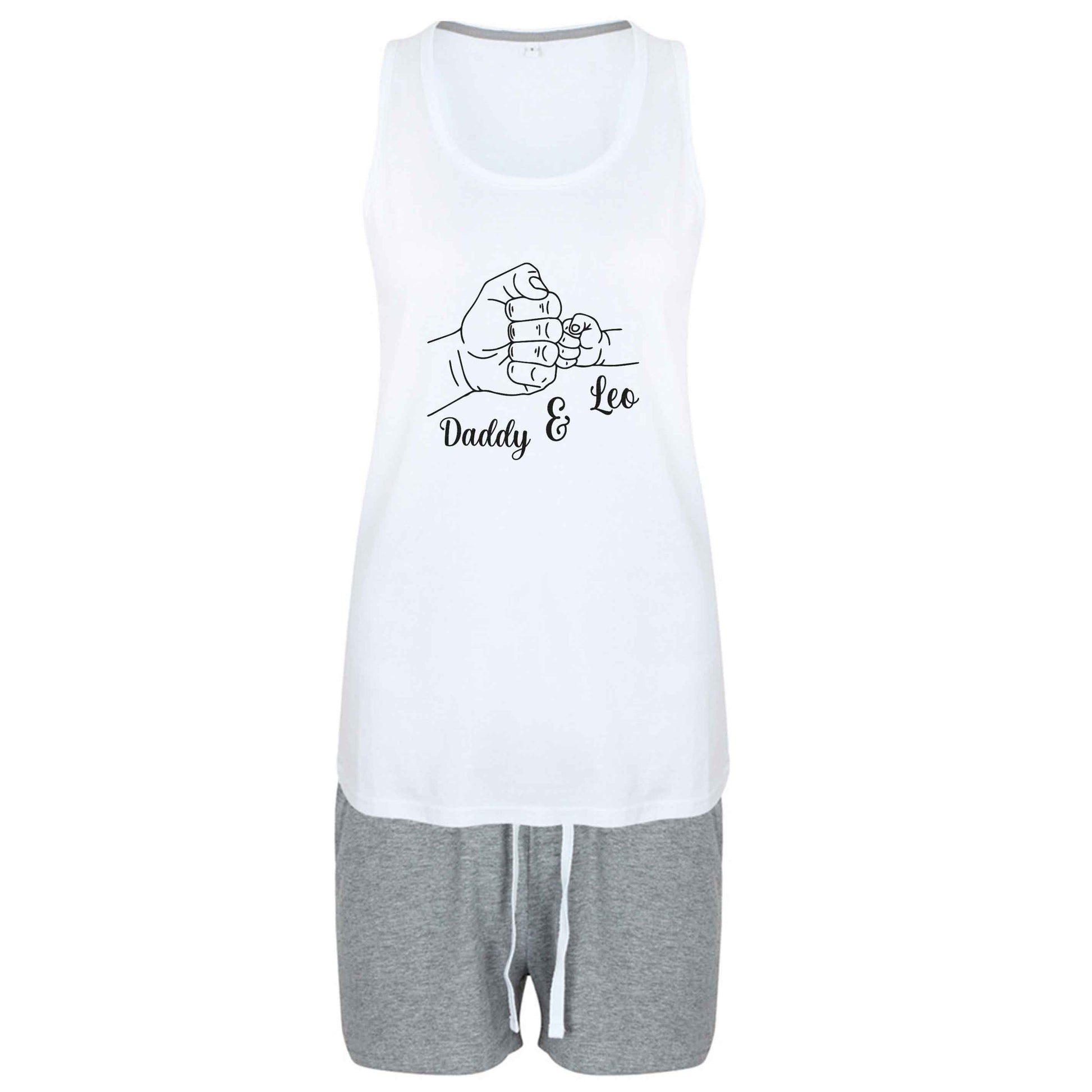 Personalised fist bump size XL women's pyjama shorts set in pink 