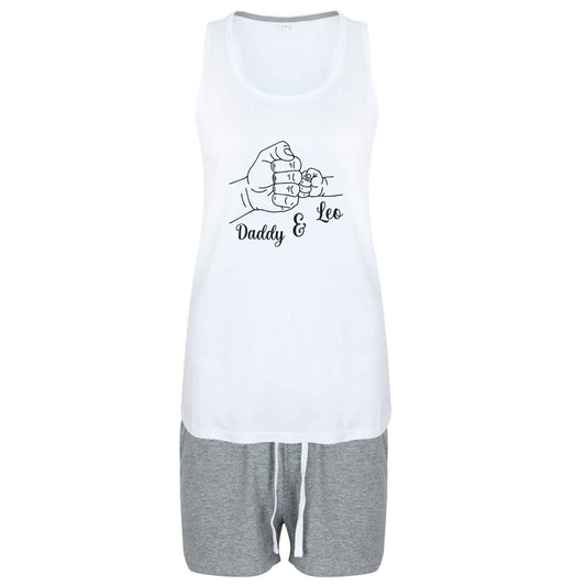 Personalised fist bump size XL women's pyjama shorts set in pink 