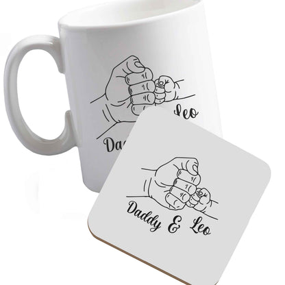 10 oz Ceramic mug and coaster Personalised fist bump both sides