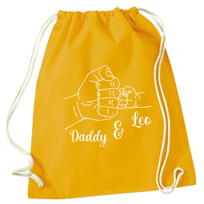 Personalised fist bump mustard drawstring bag