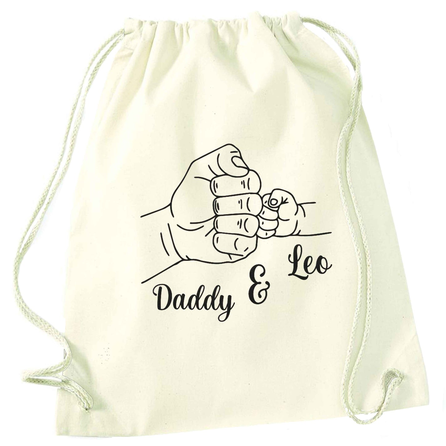 Personalised fist bump natural drawstring bag