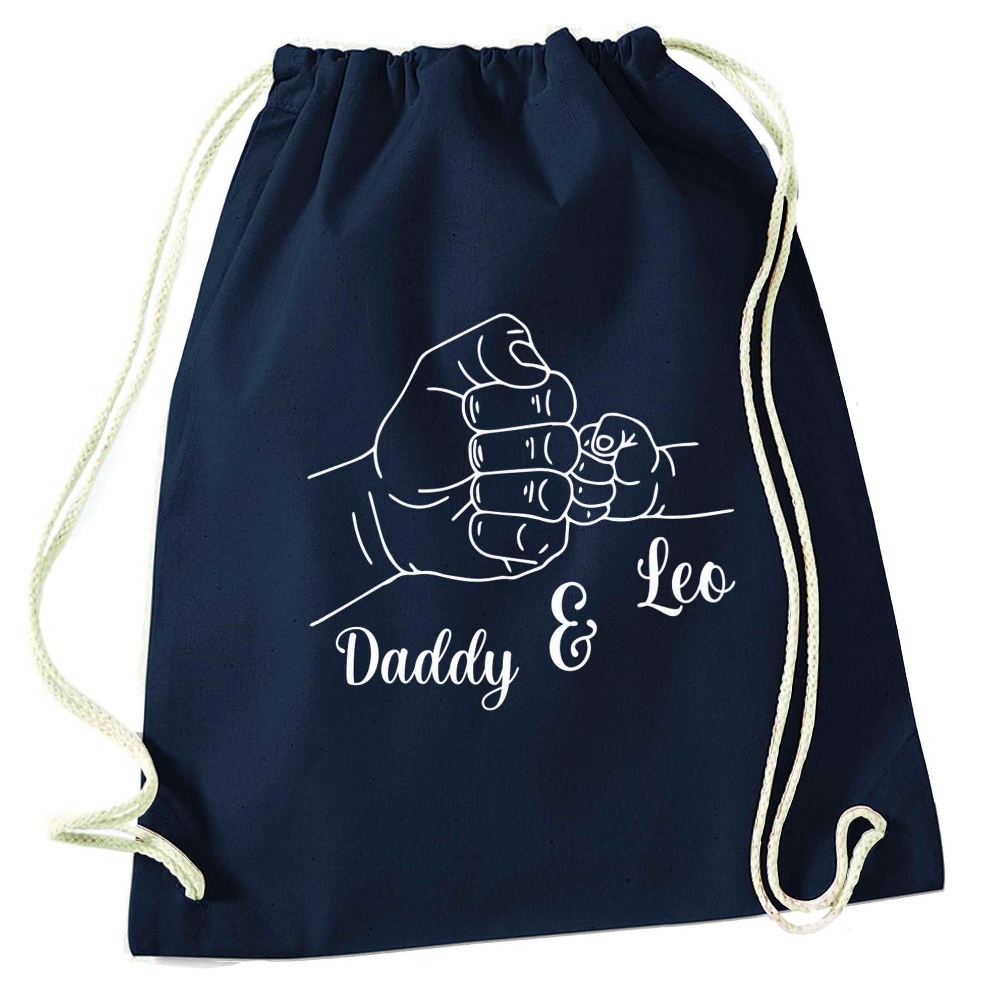 Personalised fist bump navy drawstring bag