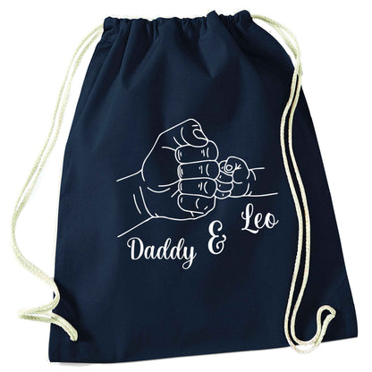 Personalised fist bump navy drawstring bag