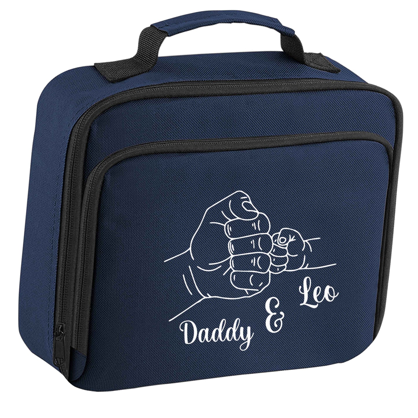 Personalised fist bump insulated navy lunch bag cooler