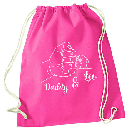 Personalised fist bump pink drawstring bag