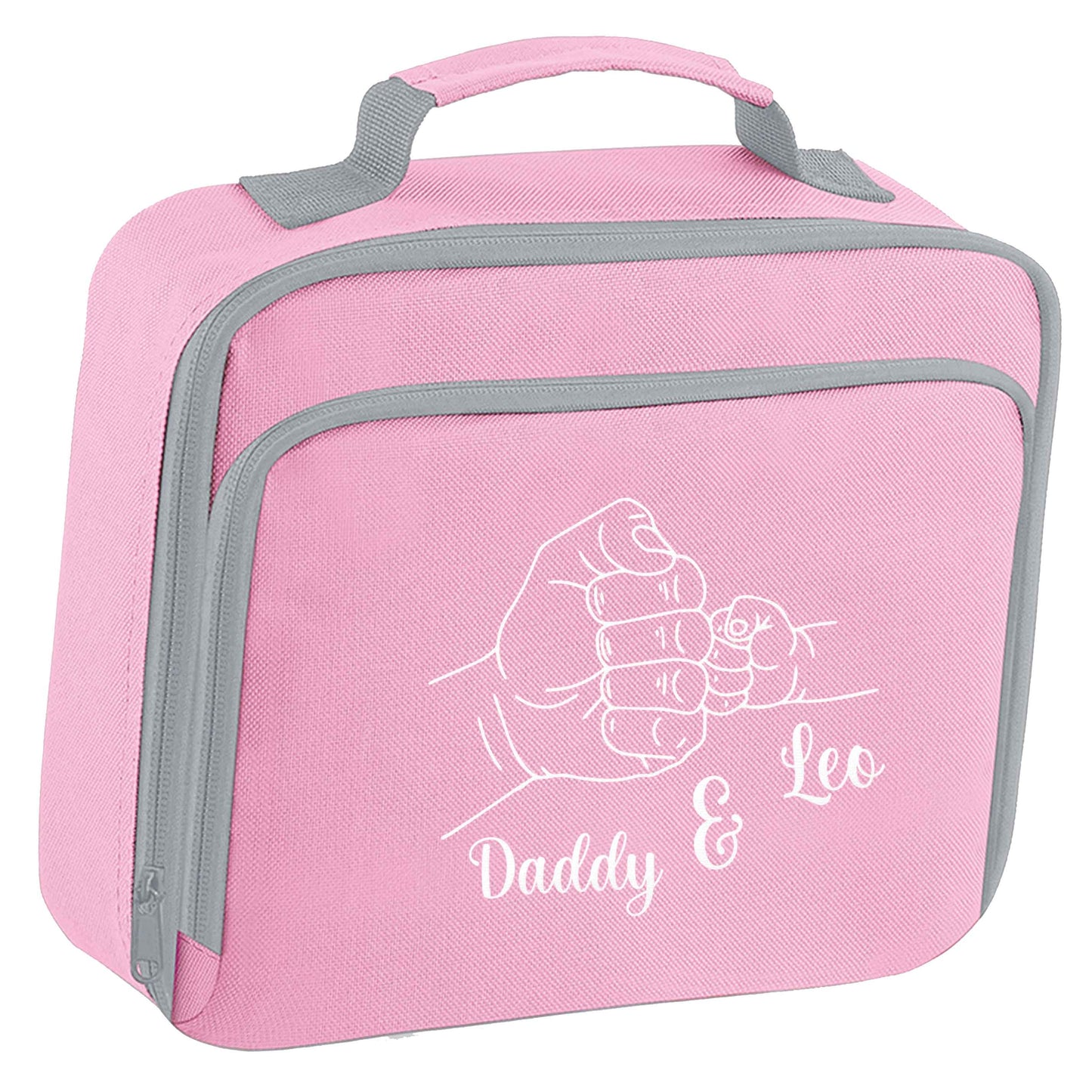 Personalised fist bump insulated pink lunch bag cooler