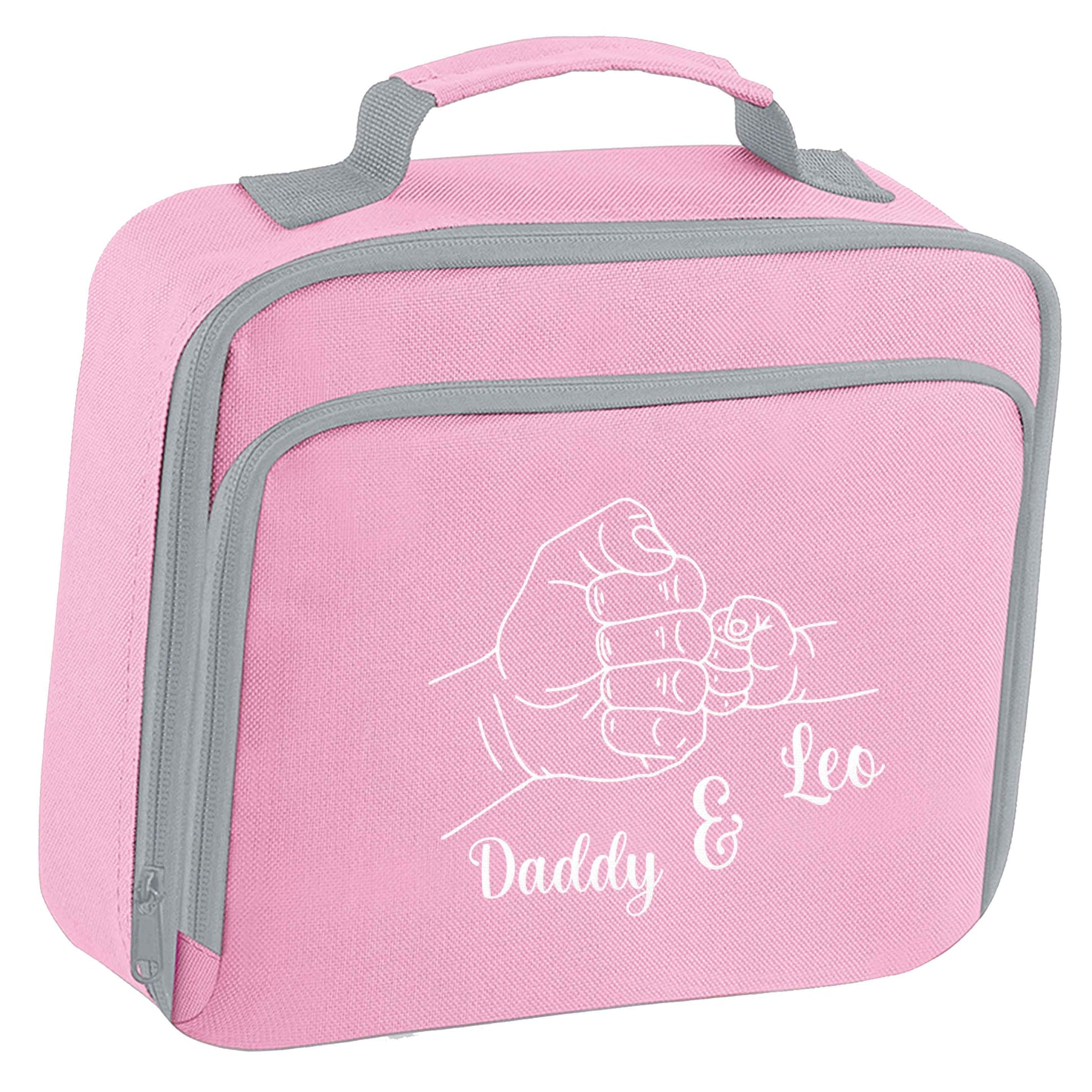 Personalised fist bump insulated pink lunch bag cooler