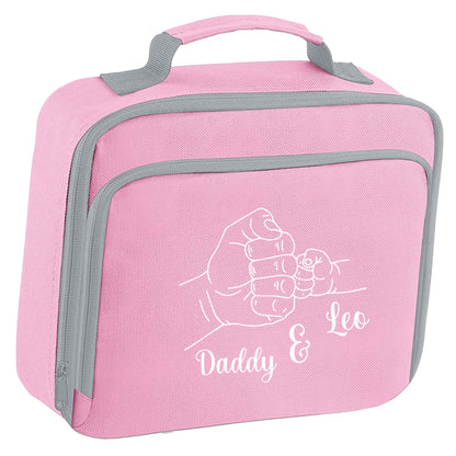 Personalised fist bump insulated pink lunch bag cooler