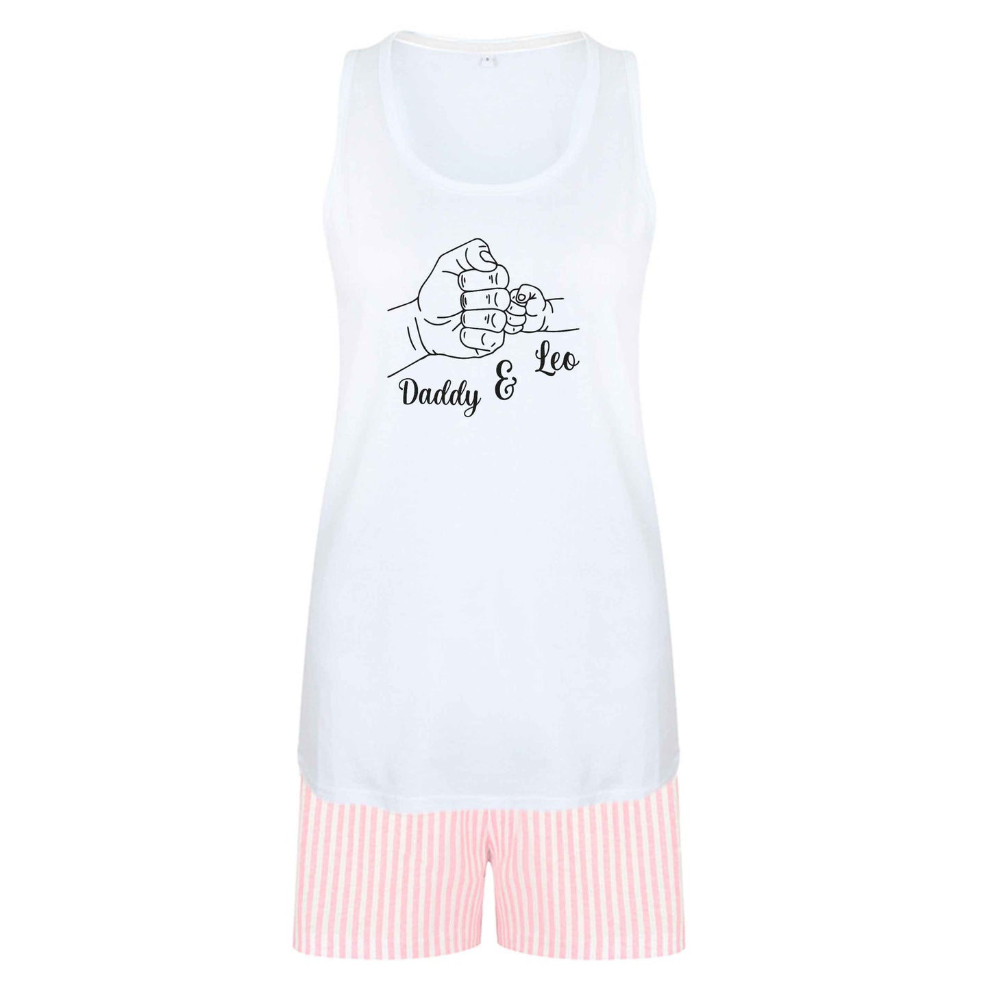 Personalised fist bump size XL women's pyjama shorts set in pink 