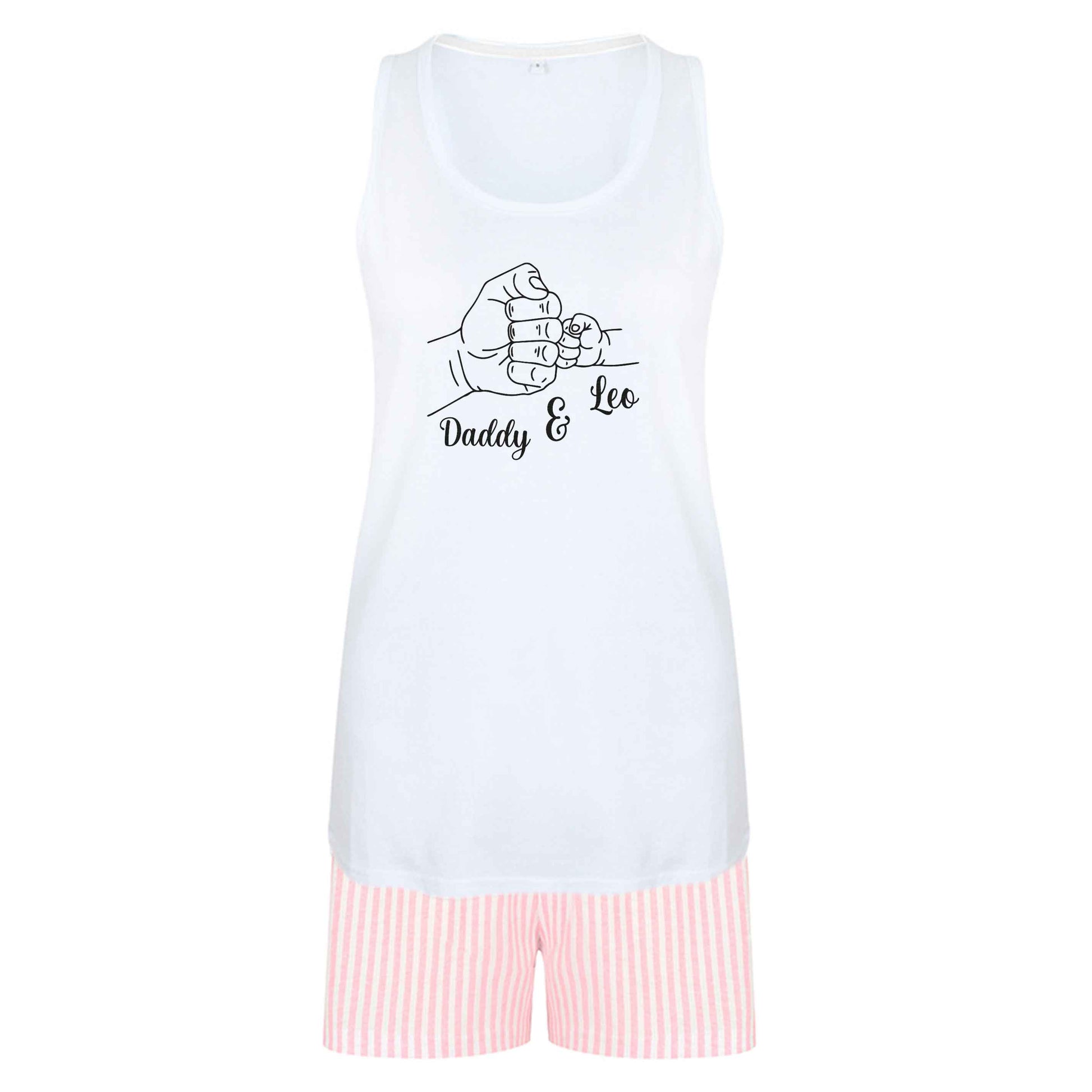 Personalised fist bump size XL women's pyjama shorts set in pink 