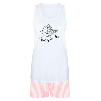 Personalised fist bump size XL women's pyjama shorts set in pink 