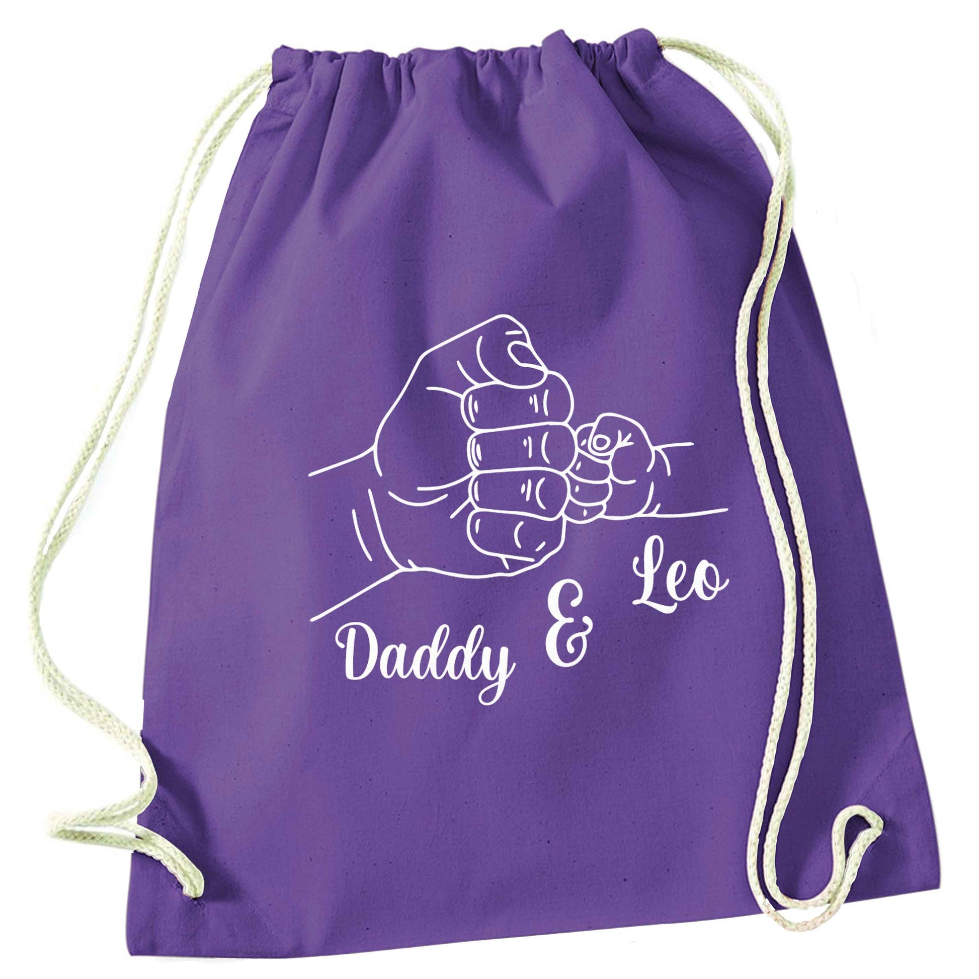 Personalised fist bump purple drawstring bag