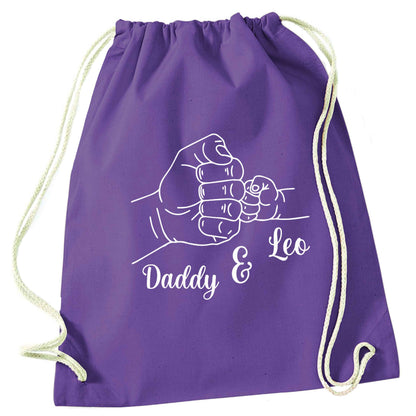 Personalised fist bump purple drawstring bag